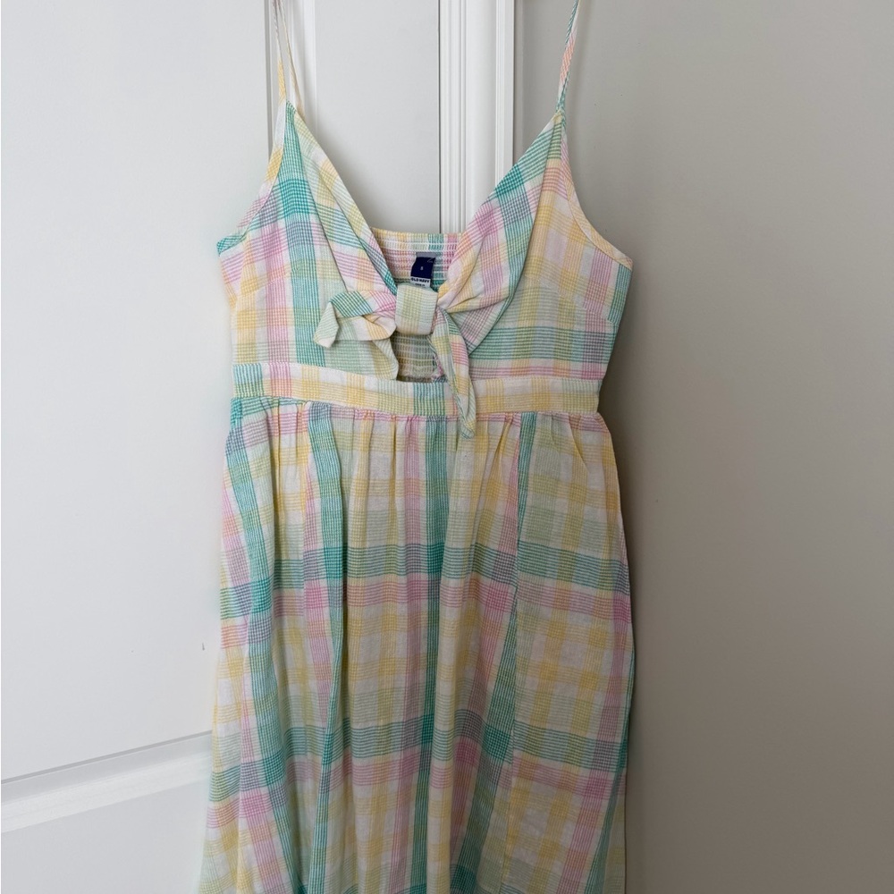 Pastel Plaid Tie-Front Midi Dress size small Super